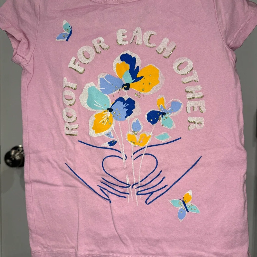 Carters Kid Girls Pink Root For Each Other‎ Floral Graphic Tee Shirt Size 5